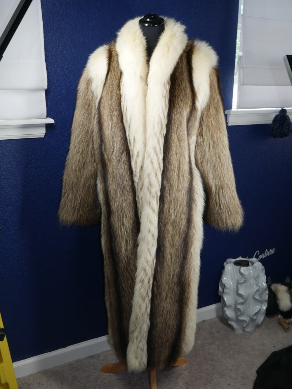 Striking Raccoon & Fox Fur Full Length Coat Jacket